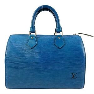 LOUIS VUITTON LV Logo Speedy 25 Travel Hand Bag Epi Leather Blue VI 0992